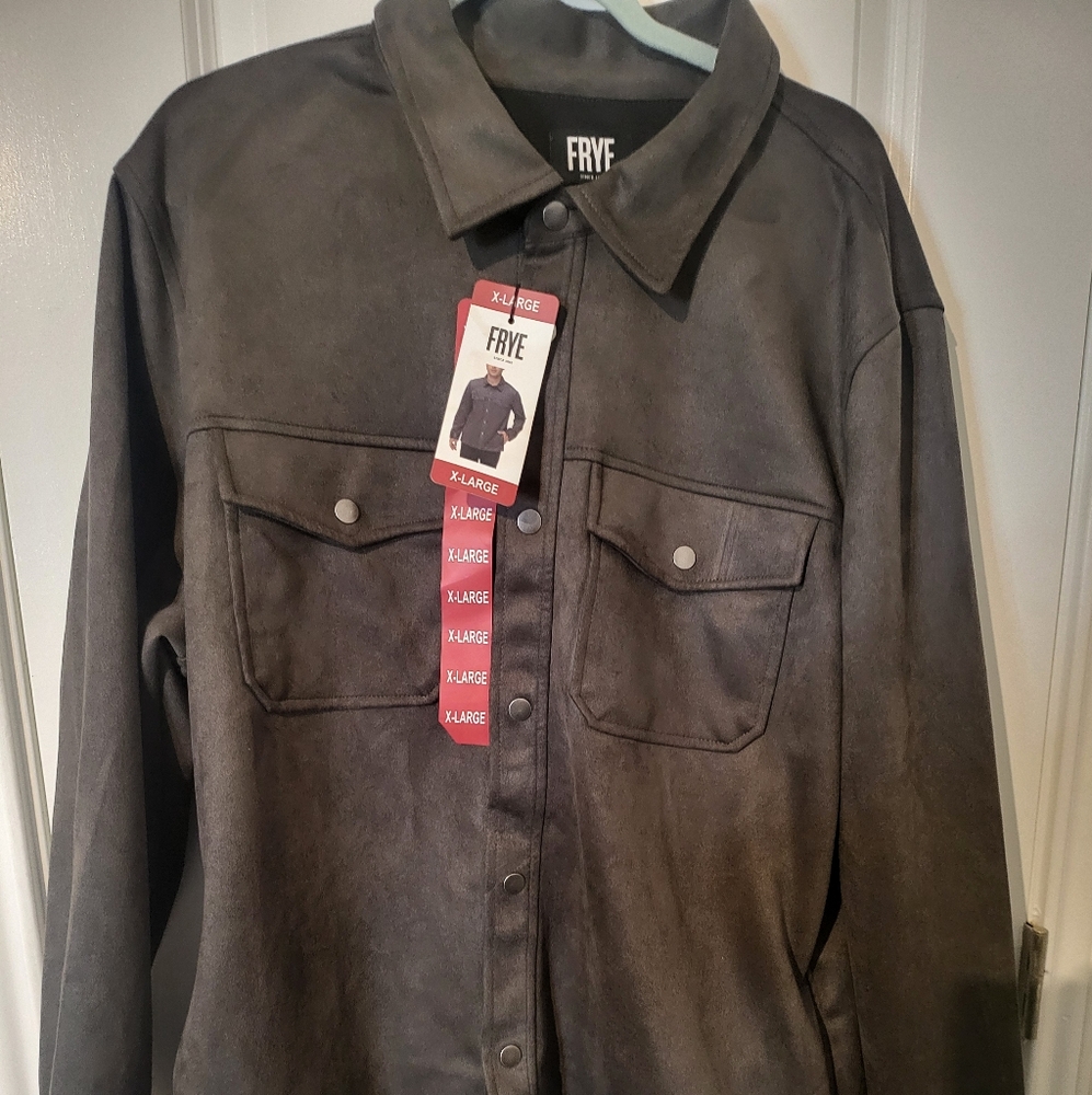 Frye Men's Dark Brown Suede Button-Up Shirt Jacket